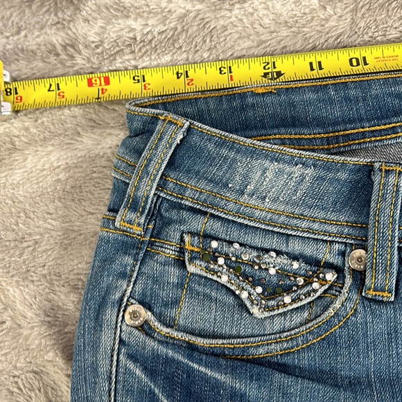 Y2K Bisou Deve bling button flap back pocket boot cut jeans size 28 - Picture 8 of 13